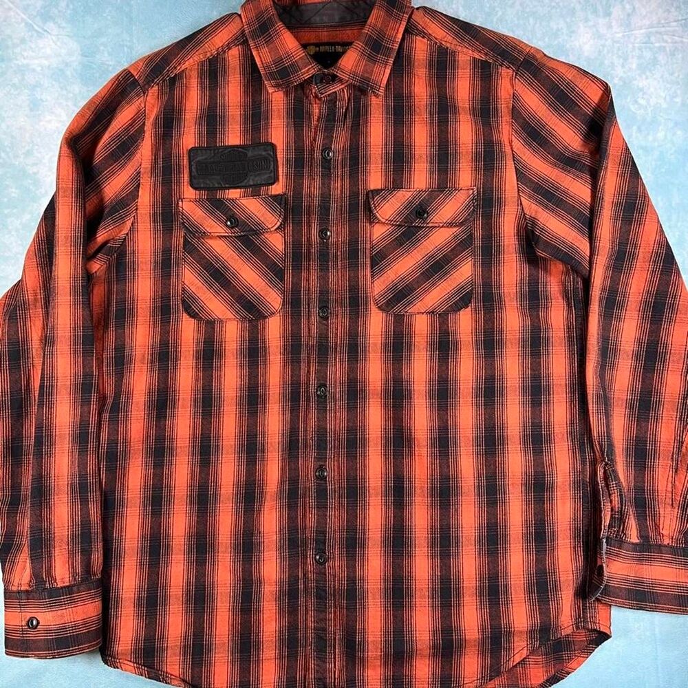 Harley-davidson Men's Red and Orange Shirt